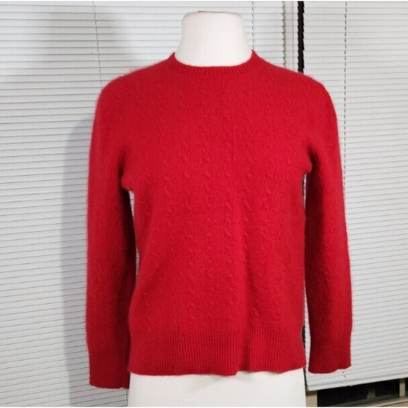 Alan Flusser Med $120 Red Soft Crew‎ Neck Cable Knit 100% Pure Cashmere Sweater - Picture 1 of 8